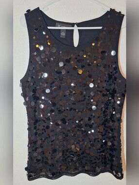 INC International Concepts Black Sequin Tank Top